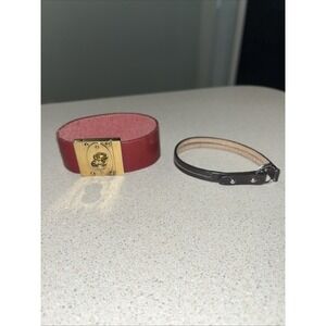 2 Fossil Women's Leather Bracelets - Red Leather With Gold Accent 1 Brown Band